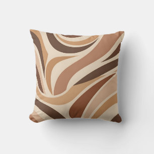Retro Groovy Abstract Swirls Neutral Earth Tones Cushion
