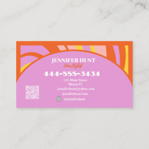 Retro Groovy Abstract Wavy QR code Social Media  Business Card