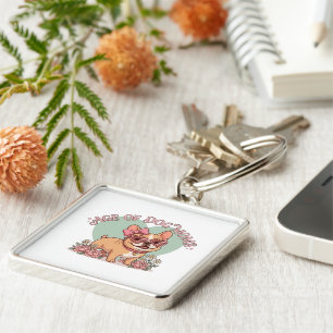 Retro Groovy Age of Dog Moms Frenchie Key Ring