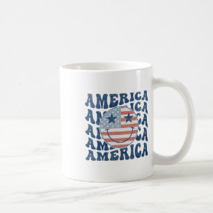 Retro Groovy America Usa Smile Face Patriotic 4th Coffee Mug