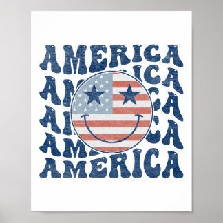 Retro Groovy America Usa Smile Face Patriotic 4th  Poster