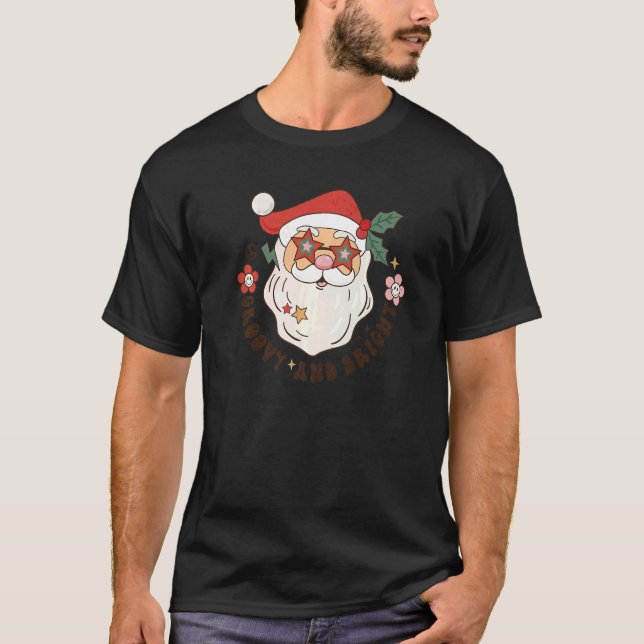 Retro Groovy And Bright Santa Claus Merry Christma T-Shirt (Front)