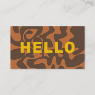 Retro Groovy Art Hello Mustard Yellow Brown Tan Business Card