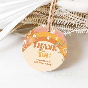 Retro groovy baby birthday thank you favour tags