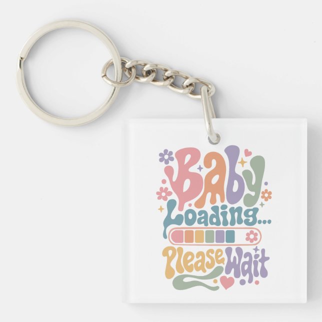 Retro Groovy Baby Loading Please Wait Maternity Key Ring (Front)