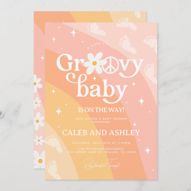 Retro Groovy Baby Shower Invitation (Front/Back)