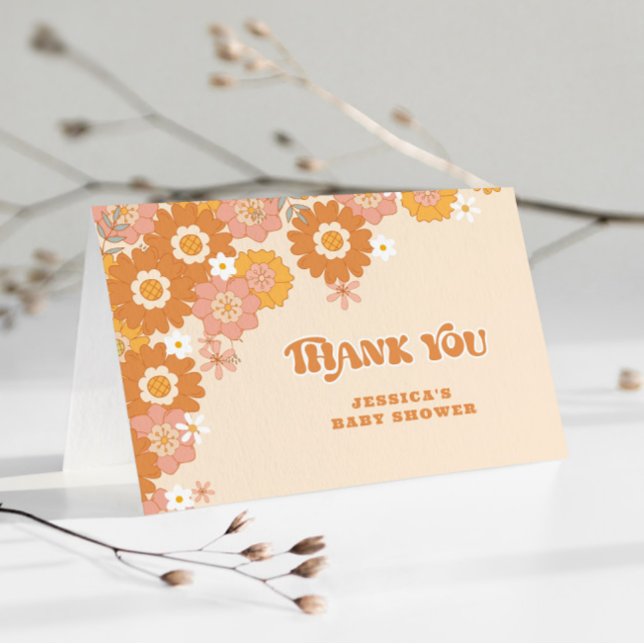Retro groovy baby shower thank you card (Creator Uploaded)