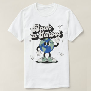 Retro Groovy Back To School Waving Globe Mascot T-Shirt
