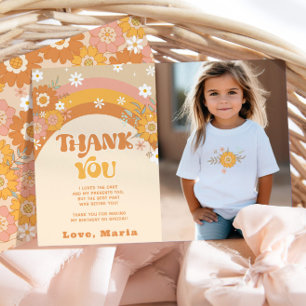 Retro groovy birthday photo thank you card