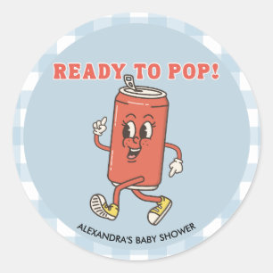 Retro Groovy Blue Gingham She Is Ready To Pop Classic Round Sticker