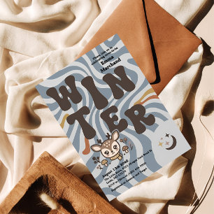 Retro Groovy Blue Winter Baby Shower Invitation