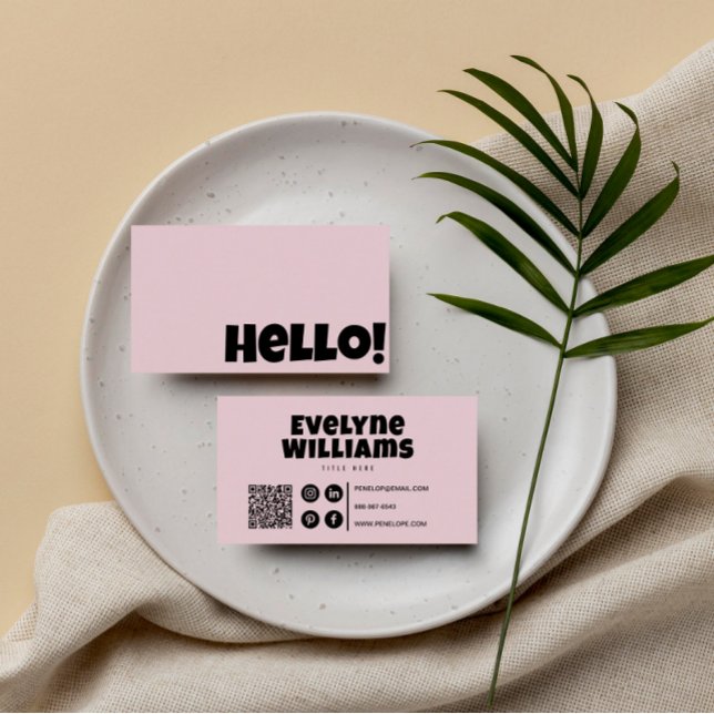 Retro Groovy Blush Pink QR Code Boho Girly hello Business Card (Creator Uploaded)