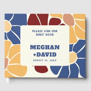 Retro Groovy Boho Chic Floral Wedding Guest Book
