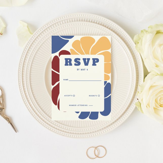 Retro Groovy Boho Chic Floral Wedding  RSVP Card (Retro Groovy Boho Chic Floral Wedding RSVP Card)