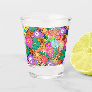 Retro Groovy Boho Hippie Flowers Shot Glass