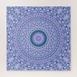 Retro Groovy Boho Trippy Hippie Jewel-Tone Mandala Jigsaw Puzzle