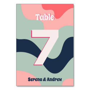 Retro Groovy Bold Abstract Waves Table Number