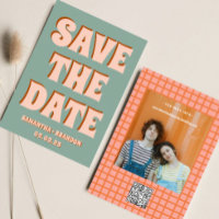 Retro Groovy Bold & Bright Boho Wedding Qr Code 