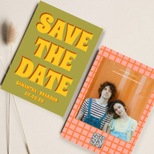 Retro Groovy Bold & Bright Boho Wedding Qr Code  Save The Date