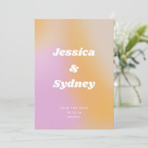 Retro Groovy Bold Pink Orange Gradient Wedding QR Save The Date