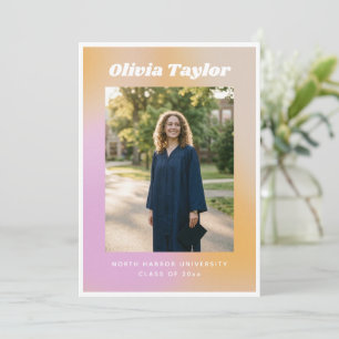 Retro Groovy Bold Pink Orange Photo Graduation  Announcement