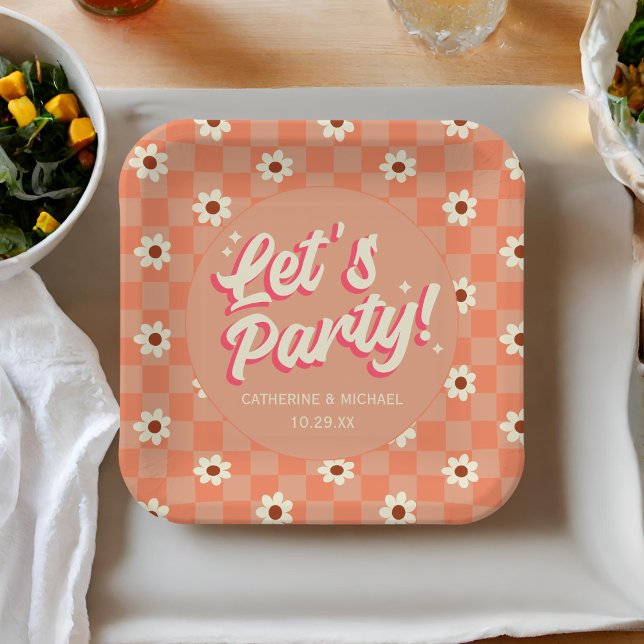 Retro Groovy Bold Typography Colourful 70's Weddin Paper Plate (Creator Uploaded)