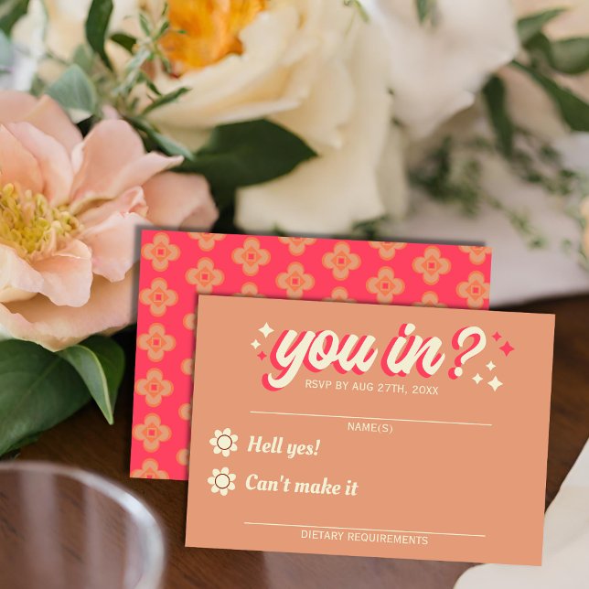 Retro Groovy Bold Typography Colourful 70's Weddin RSVP Card (Creator Uploaded)