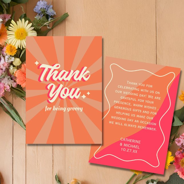 Retro Groovy Bold Typography Colourful 70's Weddin Thank You Card (Creator Uploaded)