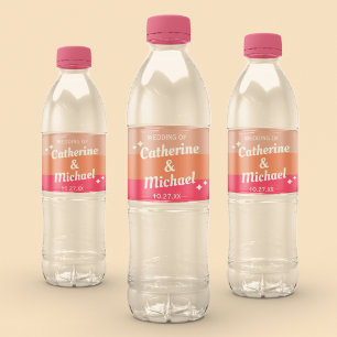 Retro Groovy Bold Typography Colourful 70's Weddin Water Bottle Label