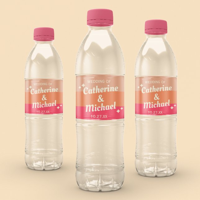 Retro Groovy Bold Typography Colourful 70's Weddin Water Bottle Label (Creator Uploaded)