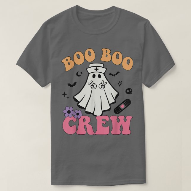 Retro Groovy Boo Boo Crew Halloween Floral Ghost B T-Shirt (Design Front)