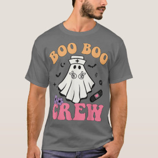 Retro Groovy Boo Boo Crew Halloween Floral Ghost B T-Shirt