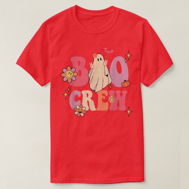 Retro Groovy Boo Crew Halloween Hippie Floral Ghos T-Shirt (Design Front)