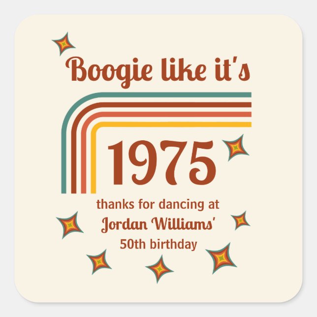 Retro Groovy Boogie Simple Dance 50th Birthday Square Sticker (Front)