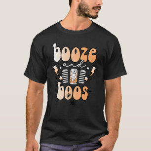 Retro Groovy Boos And Booze Beer Halloween Spooky T-Shirt