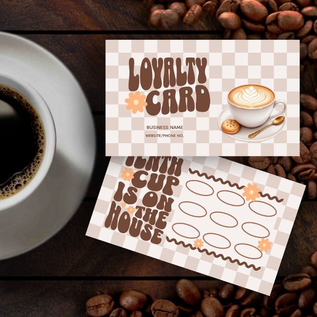 Retro Groovy Brown Coffee Shop Loyalty Card (Retro Groovy Font Coffee Shop Loyalty Card by Busy Business Bee)