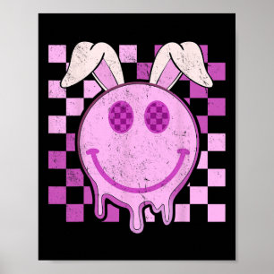 Retro Groovy Bunny Smile Face Happy Easter Day Rab Poster