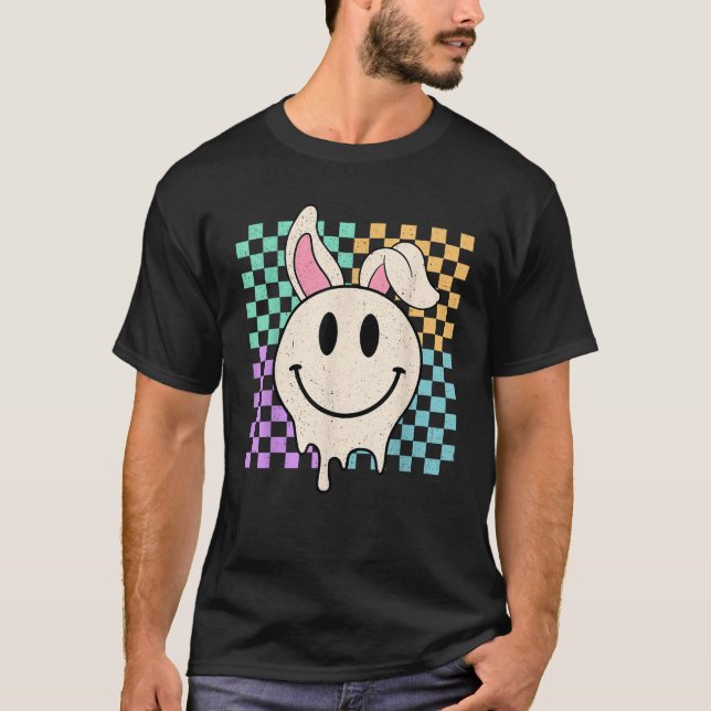Retro Groovy Bunny Smile Face Happy Easter Day Rab T-Shirt (Front)