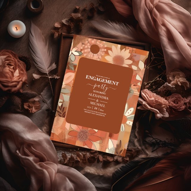 Retro Groovy burn orange floral wedding Invitation (Creator Uploaded)