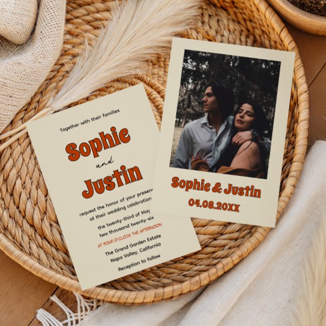 Retro Groovy Burnt Orange Minimalist Wedding Invitation (Creator Uploaded)