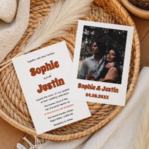 Retro Groovy Burnt Orange Minimalist Wedding Invitation
