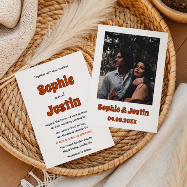 Retro Groovy Burnt Orange Minimalist Wedding Invitation (Creator Uploaded)