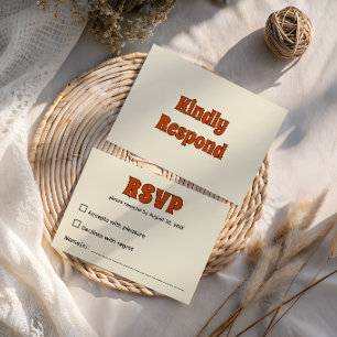 Retro Groovy Burnt Orange Wedding RSVP Card