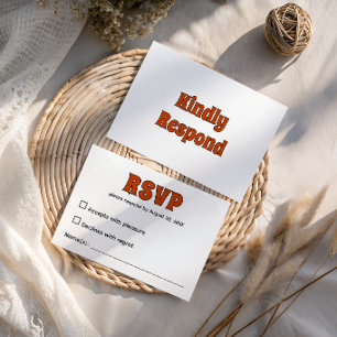 Retro Groovy Burnt Orange Wedding RSVP Card