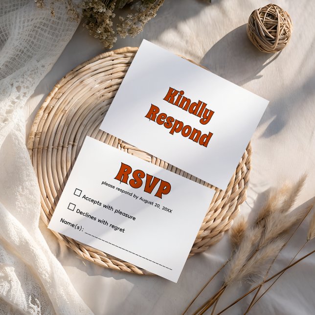 Retro Groovy Burnt Orange Wedding RSVP Card (Creator Uploaded)