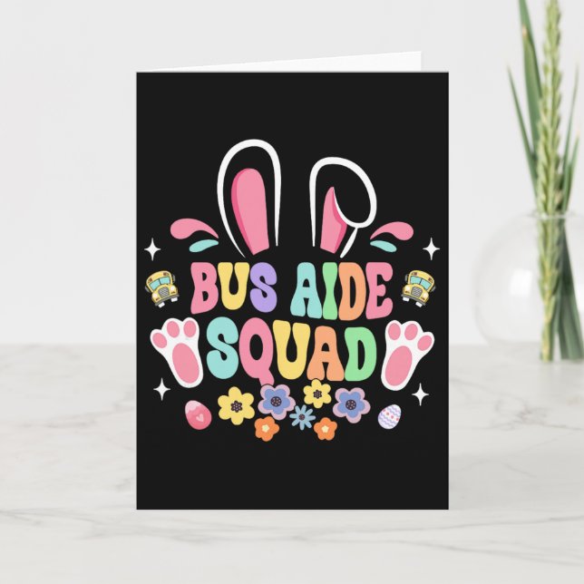 Retro Groovy Bus Aide Squad Bunny Ear Flower Easte Card (Front)