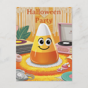 Retro,Groovy Candy Corn Halloween Party Invitation Postcard