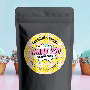 Retro Groovy Cartoon Thank You For Order Classic Round Sticker