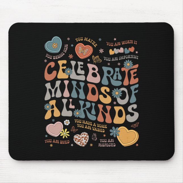 Retro Groovy Celebrate Minds Of All Kinds Autism A Mouse Pad (Front)