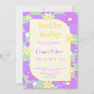 Retro groovy Chequerboard  baby shower Invitation